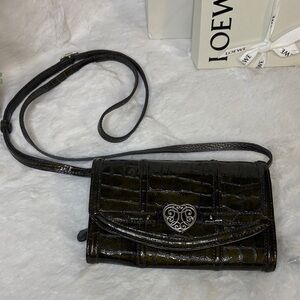 NWOT Brighton Croc-Embossed Olive Green Crossbody/WOC